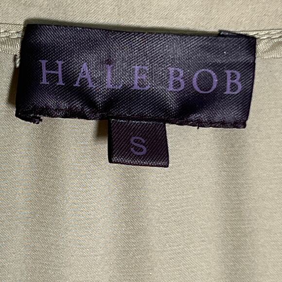 Hale Bob Long Sleeve Tie Neck Lace Trim Pleated Blouse Women's Size Small Tan - Picture 3 of 4